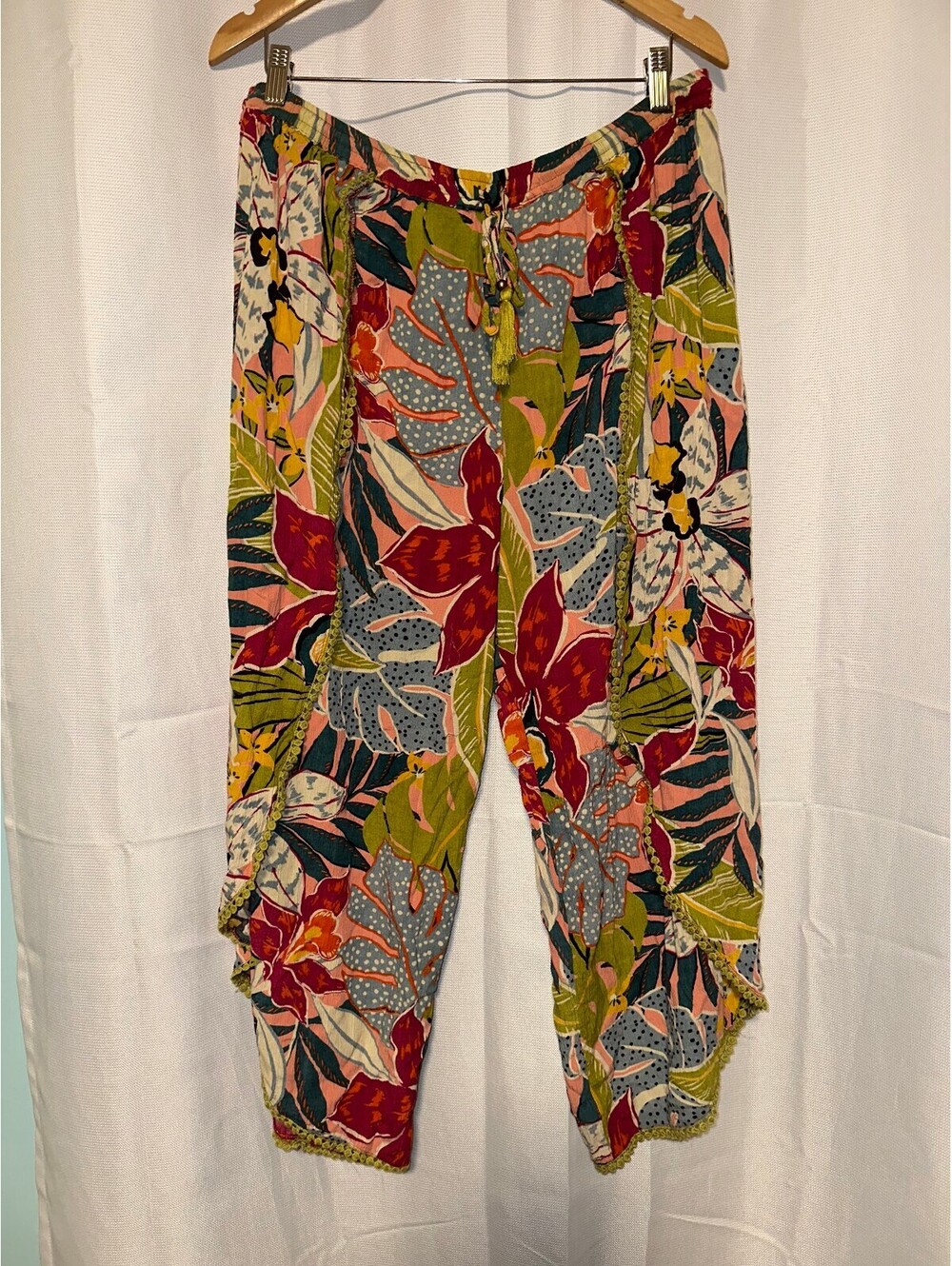 Angie Women's 2X Rayon Floral Boho Earthy Open Slit Pants